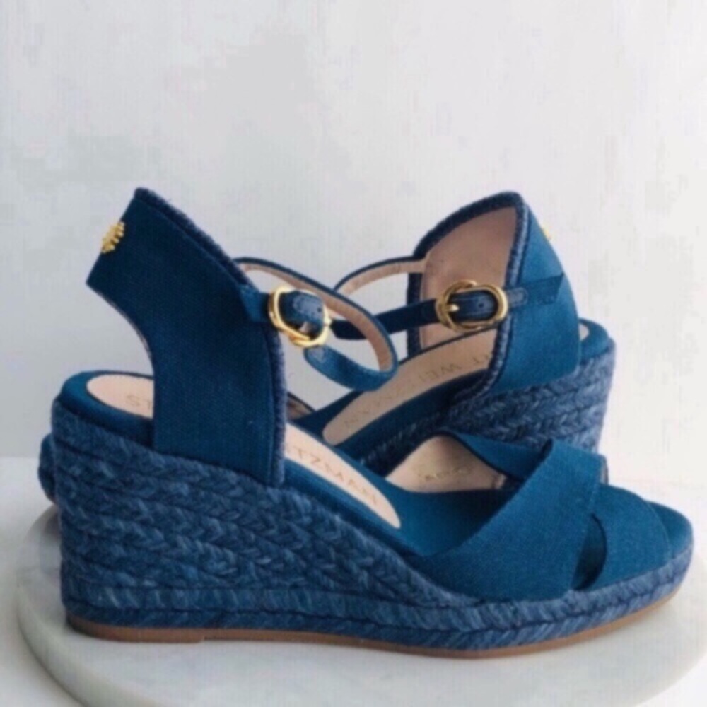 STUART WEITZMAN Wedge Espadrille - MIRELLA Navy Blue Wedge Espadrille Sandals